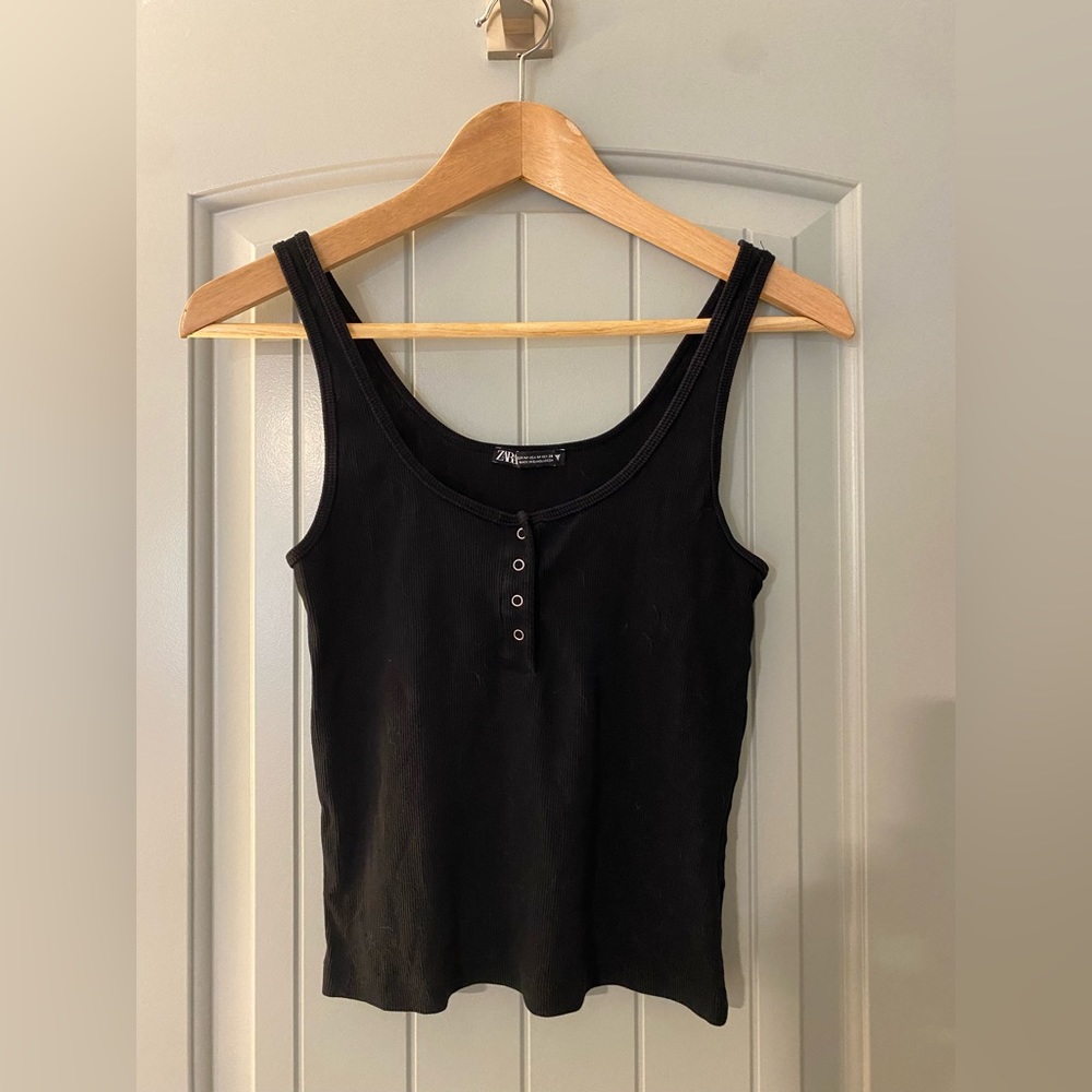 Zara Black Tank with Buttons